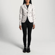
Close-Up Detail of Notch & Button Hardware on Donna Blake White Leather Blazer