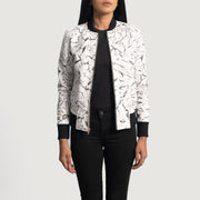 Women's Donna Blake White Bomberjakke i Skinn for Kvinner - Lateral Side Profile View Showing Sleeve Cut &amp; Athletic Taper Fit
