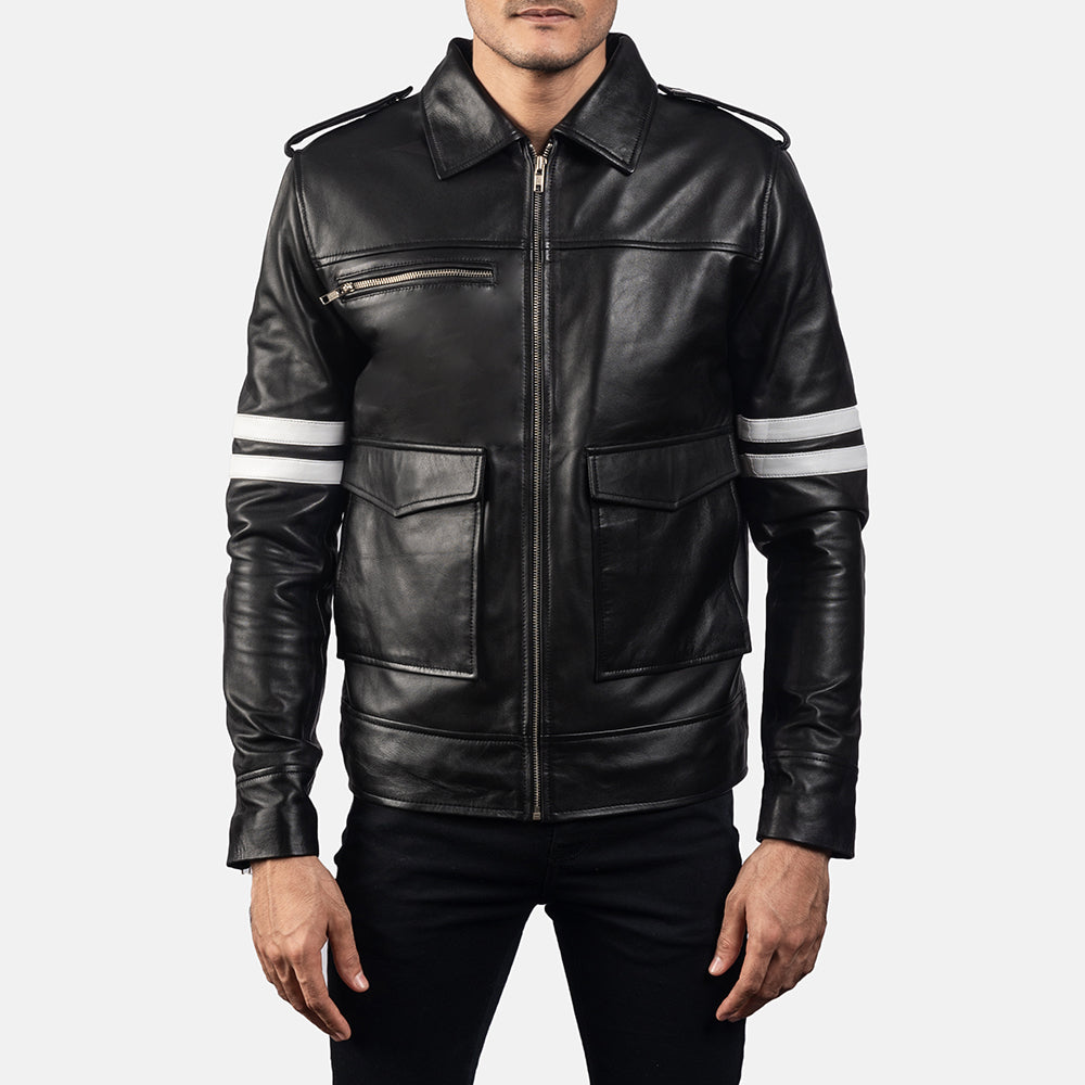 Dragonhide Svart Skinnjakke for Herre in Black Sheepskin Leather - Front Profile View &amp; Tailored Silhouette | Buy Online