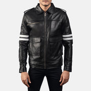Dragonhide Svart Skinnjakke for Herre in Black Sheepskin Leather - Front Profile View &amp; Tailored Silhouette | Buy Online