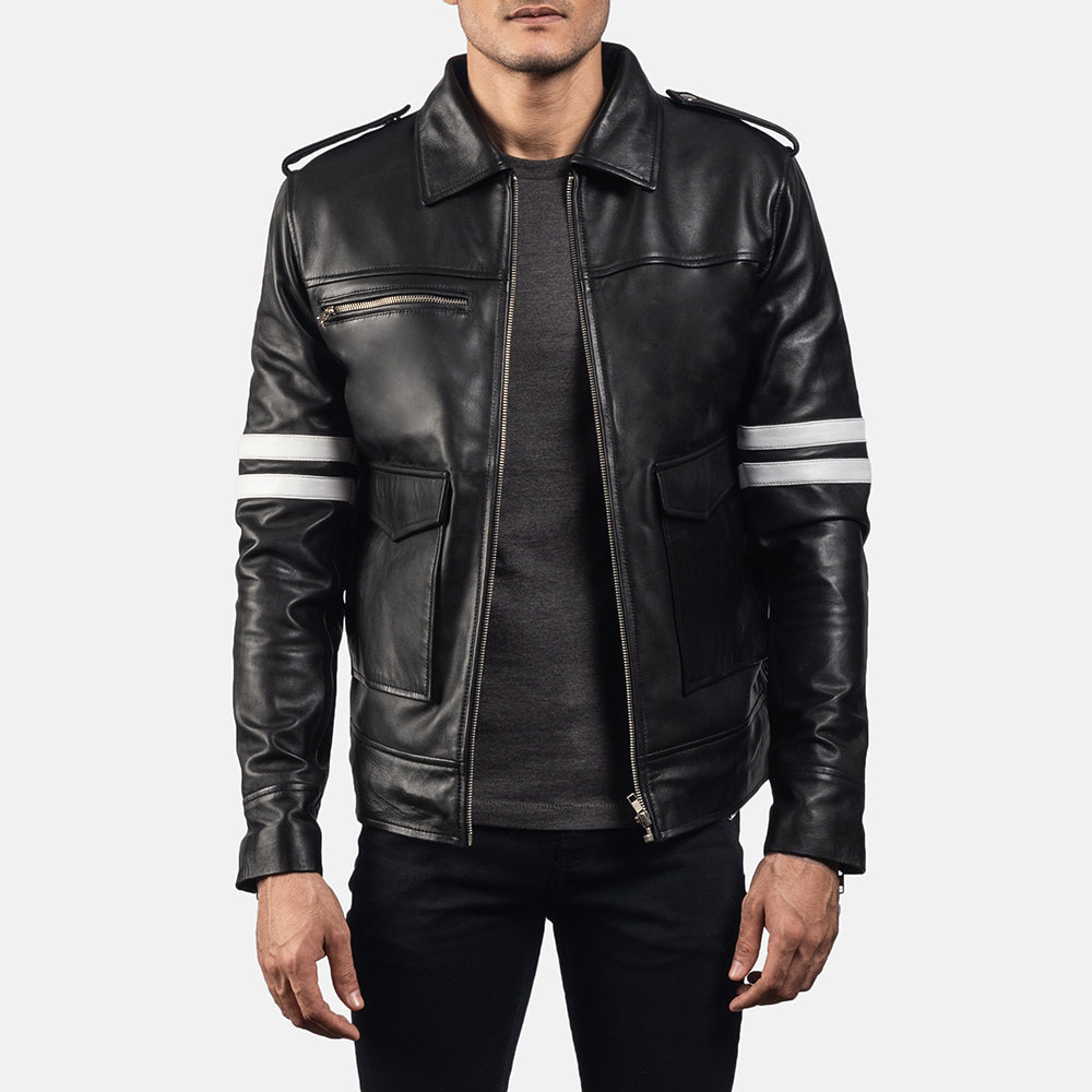 Dragonhide Svart Skinnjakke for Herre - Lateral Side Profile View Showing Sleeve Cut &amp; Athletic Taper Fit