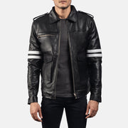 Dragonhide Svart Skinnjakke for Herre - Lateral Side Profile View Showing Sleeve Cut &amp; Athletic Taper Fit