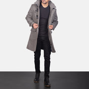 
Grey Wool Duffle Coat in Grey Synthetic Wool - Front Profile View & Tailored Silhouette | Buy Online