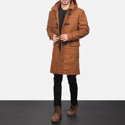 
Drake Khaki Wool Duffle Coat - Lateral Side Profile View Showing Sleeve Cut & Athletic Taper Fit