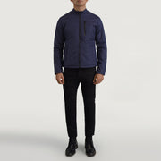 Elliot Blue Lightweight Skinnjakke for Herre - Lateral Side Profile View Showing Sleeve Cut &amp; Athletic Taper Fit