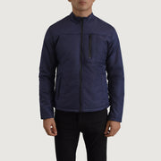 Close-Up Detail of Classic Collar &amp; Zipper Hardware on Elliot Blue Lightweight Skinnjakke for Herre