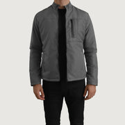 Elliot Grey Lightweight Skinnjakke for Herre in Grey Full-Grain Leather - Front Profile View &amp; Tailored Silhouette | Buy Online