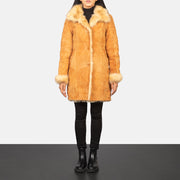 
Erica Beige Leather Coat - Lateral Side Profile View Showing Sleeve Cut & Athletic Taper Fit