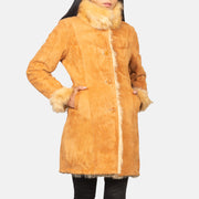 
Close-Up Detail of Notch & Button Hardware on Erica Beige Leather Coat