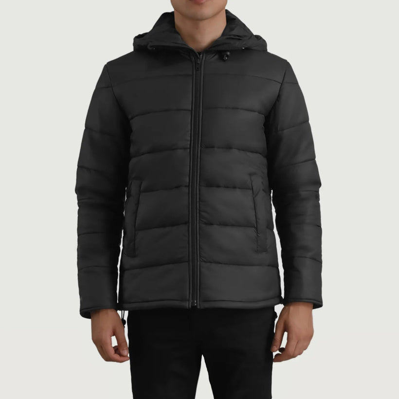Erico Svart Hooded Puffer Skinnjakke for Herre