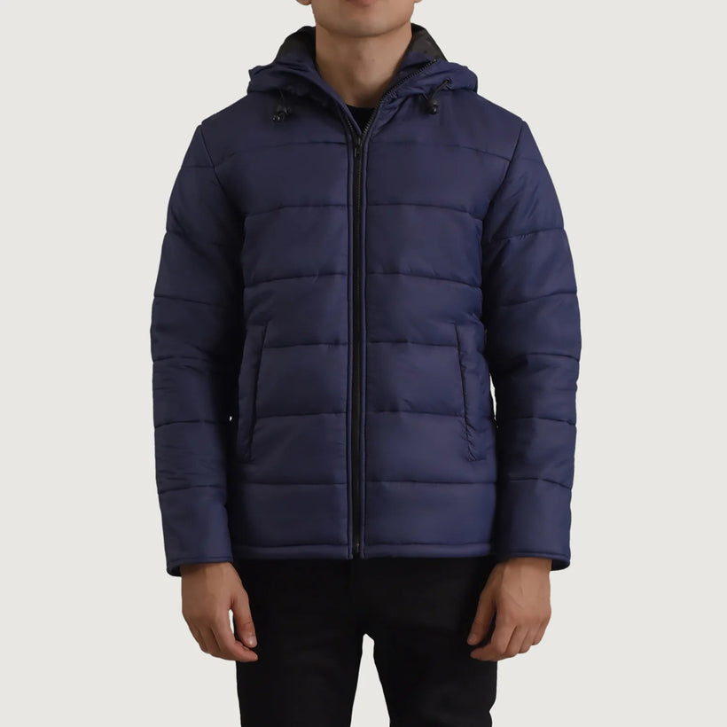 Erico Blue Hooded Puffer Skinnjakke for Herre