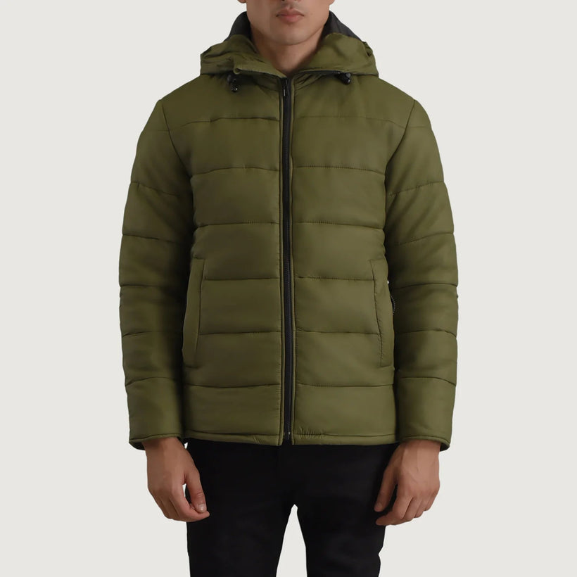 Erico Green Hooded Puffer Skinnjakke for Herre