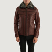Men's Evan Hart Fur Brun Skinnjakke for Herre in Distressed Brown Sheepskin Burnishing - Front Profile View &amp; Tailored Silhouette | Buy Online