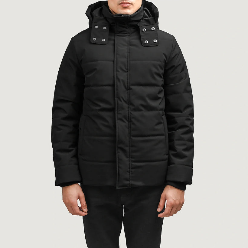 Exton Svart Hooded Down Puffer Skinnjakke for Herre