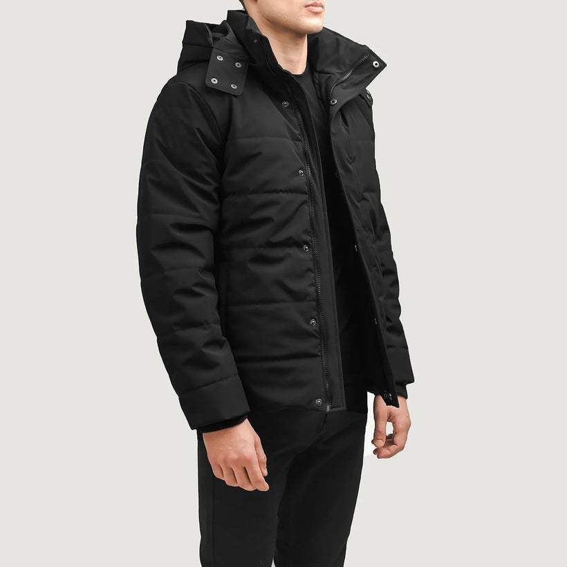Exton Svart Hooded Down Puffer Skinnjakke for Herre