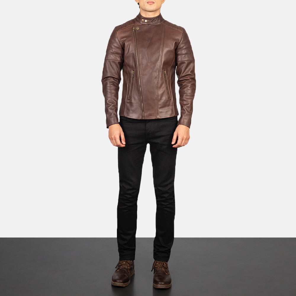 Faisor Mocha Bikerjakke i Skinn for Herre – alternate product view 3