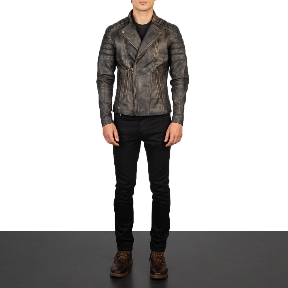 Faisor Mocha Bikerjakke i Skinn for Herre – alternate product view 3