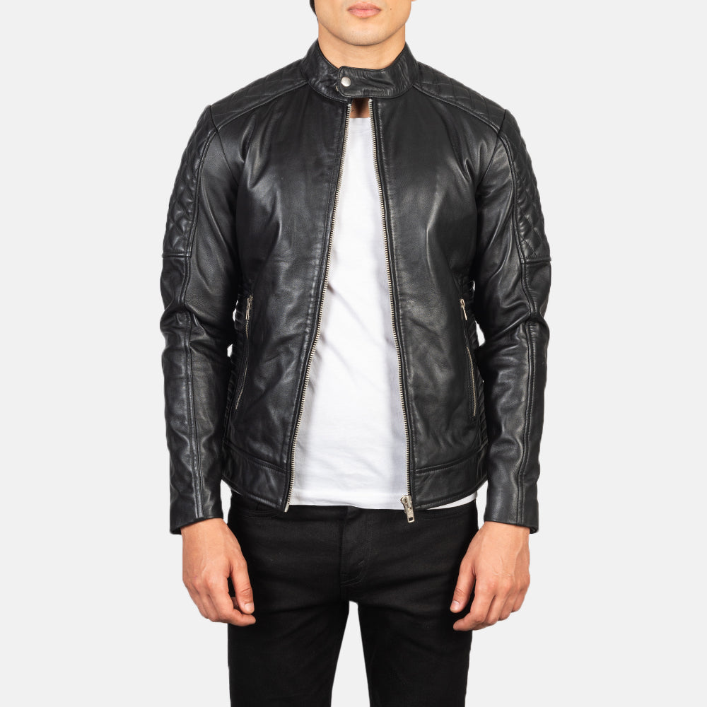 Men's Fernando Quilted Brown Suede Biker Jacket in Brown Goatskin Suede - Front Profile View &amp; Tailored Silhouette | Buy Online