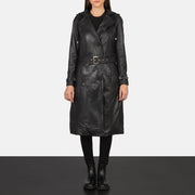 
Fixon Hooded Black Trench Coat - Lateral Side Profile View Showing Sleeve Cut & Athletic Taper Fit