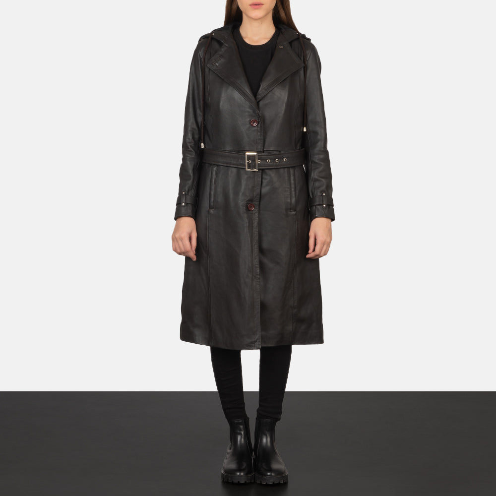 Fixon Hooded Brown Trench Coat - Lateral Side Profile View Showing Sleeve Cut & Athletic Taper Fit