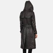 
Close-Up Detail of Hooded & Button + Belt Hardware on Fixon Hooded Brown Trench Coat