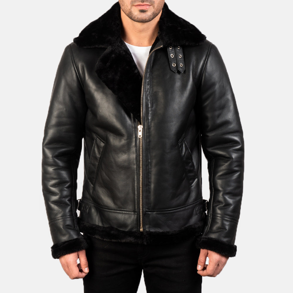 Francis B-3 Svart Bomberjakke i Skinn for Herre – alternate product view 4
