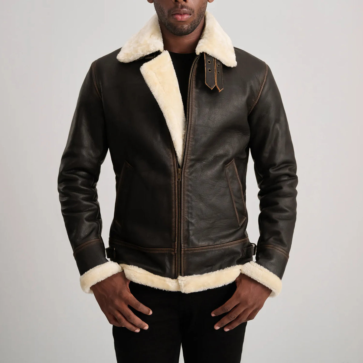 Francis B-3 Svart Bomberjakke i Skinn for Herre – alternate product view 4