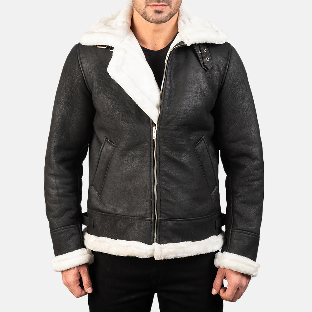 Francis B-3 Svart Bomberjakke i Skinn for Herre – alternate product view 1