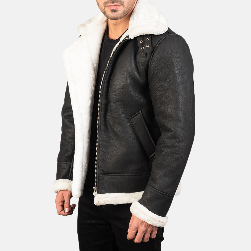 Francis B-3 Svart Bomberjakke i Skinn for Herre – alternate product view 2