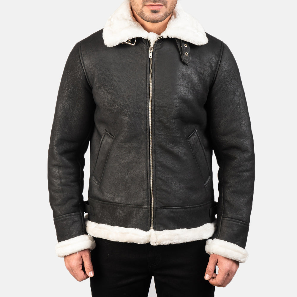 Francis B-3 Svart Bomberjakke i Skinn for Herre – alternate product view 4