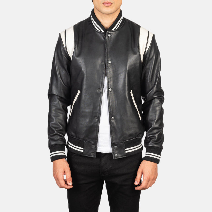 [FS] Dantee Svart Leather Varsity Skinnjakke for Herre