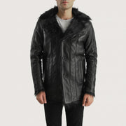 Men's Furcliff Svart Skinnkåpe for Herre in Black Sheepskin Leather - Front Profile View &amp; Tailored Silhouette | Buy Online