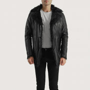 Men's Furcliff Svart Skinnkåpe for Herre - Lateral Side Profile View Showing Sleeve Cut &amp; Athletic Taper Fit
