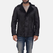 
Furcliff Double Face Shearling Leather Coat - Lateral Side Profile View Showing Sleeve Cut & Athletic Taper Fit
