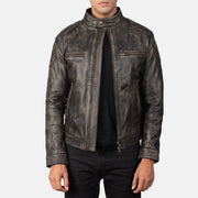 
Gatsby Quilted Distressed Brown Leather Jacket in Distressed Brown Goatskin Leather - Front Profile View & Tailored Silhouette | Buy Online