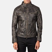 
Gatsby Quilted Distressed Brown Leather Jacket - Lateral Side Profile View Showing Sleeve Cut & Athletic Taper Fit