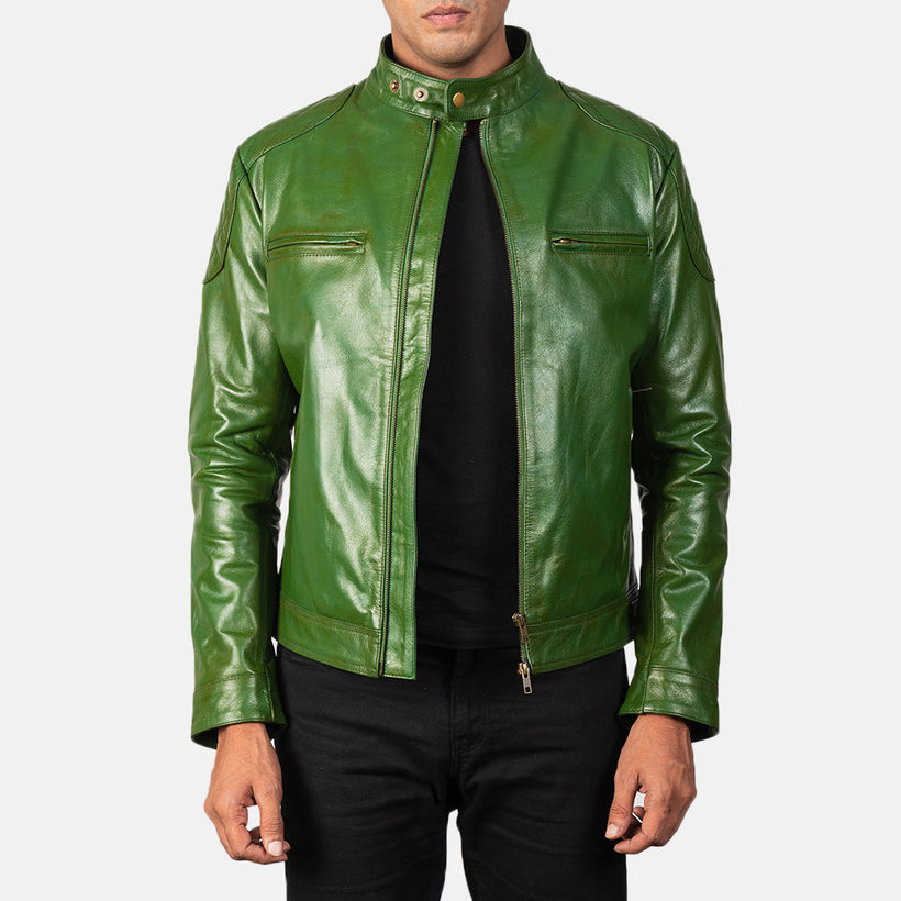 Gatsby Green Bikerjakke i Skinn for Herre