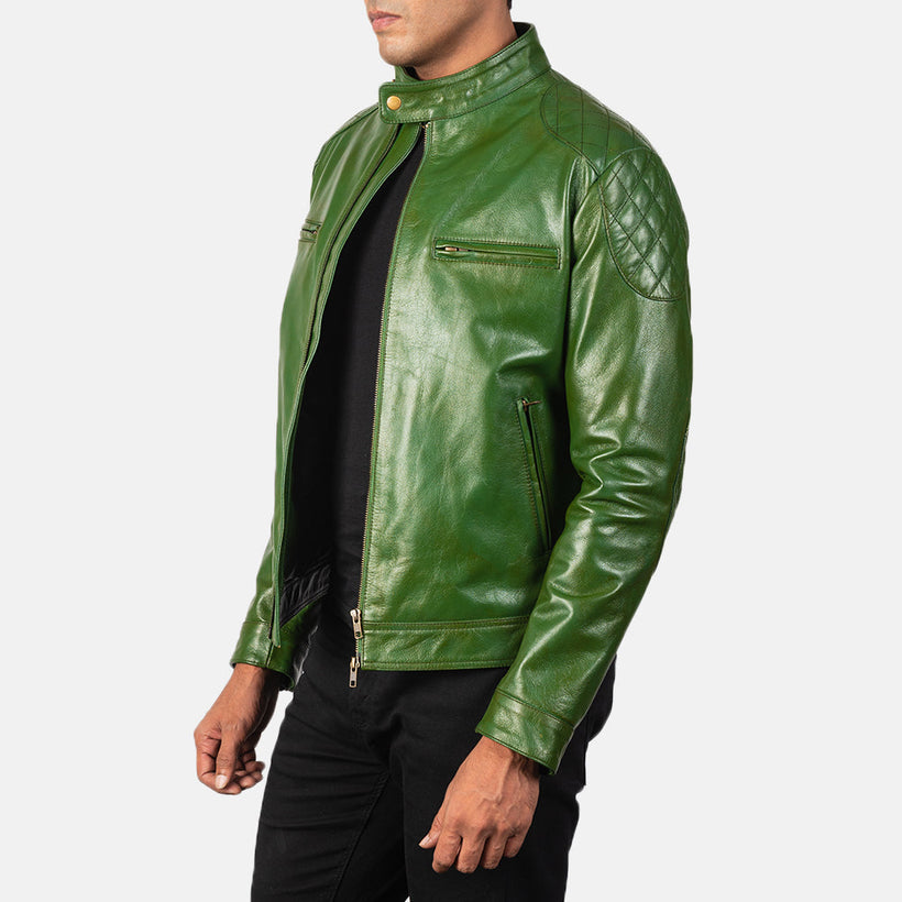 Gatsby Green Bikerjakke i Skinn for Herre