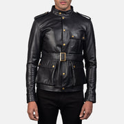 Germain Svart Skinnjakke for Herre in Black Cowhide Leather - Front Profile View &amp; Tailored Silhouette | Buy Online
