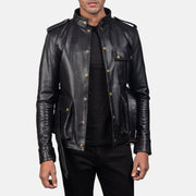 Germain Svart Skinnjakke for Herre - Lateral Side Profile View Showing Sleeve Cut &amp; Athletic Taper Fit