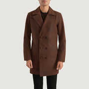 Men's Half Life Brun Skinnkåpe for Herre in Distressed Brown Cowhide Leather - Front Profile View &amp; Tailored Silhouette | Buy Online
