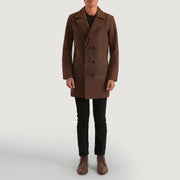 Close-Up Detail of Notch &amp; Button Hardware on Men's Half Life Brun Skinnkåpe for Herre