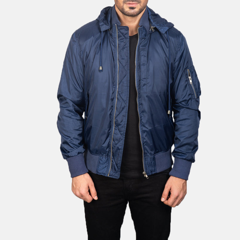 Hanklin MA-1 Blue Hooded Bomberjakke i Skinn for Herre