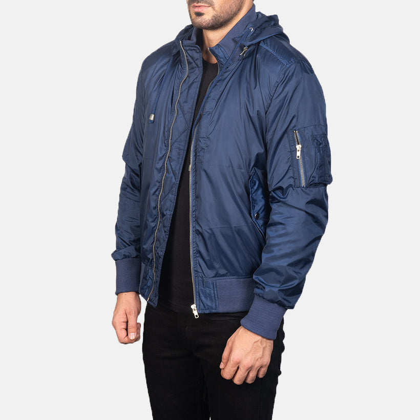 Hanklin MA-1 Blue Hooded Bomberjakke i Skinn for Herre