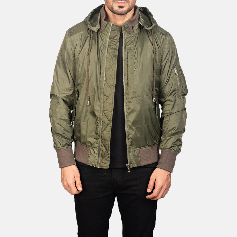 Hanklin MA-1 Green Hooded Bomberjakke i Skinn for Herre