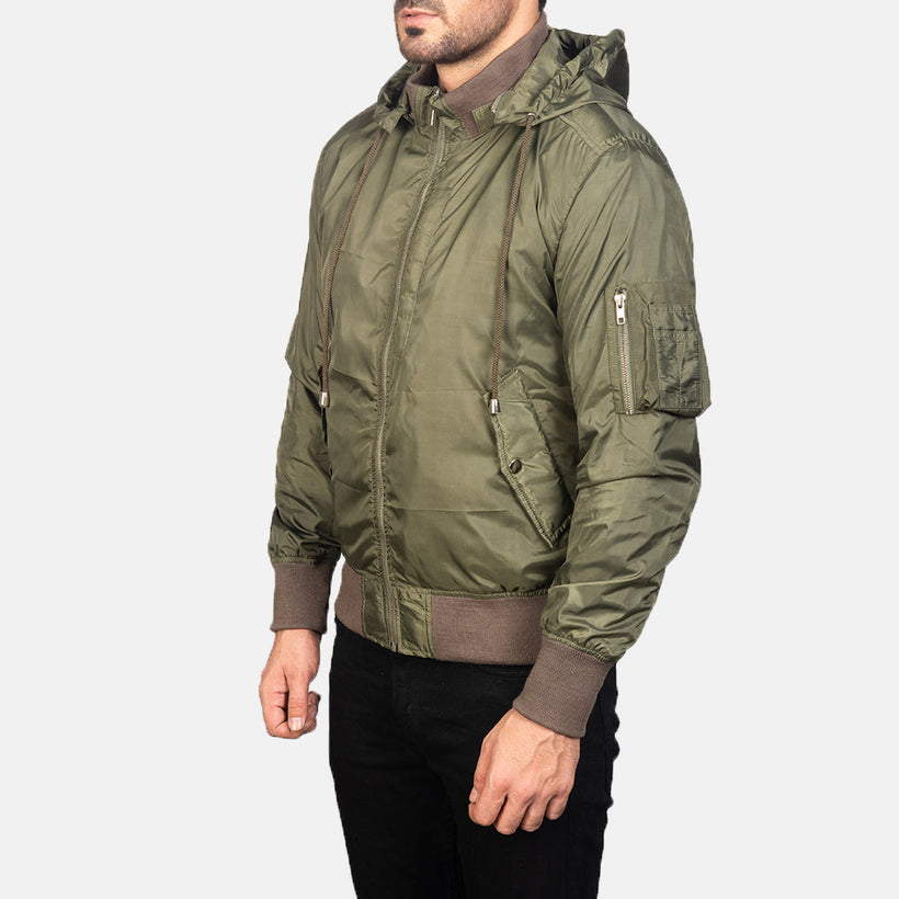 Hanklin MA-1 Green Hooded Bomberjakke i Skinn for Herre