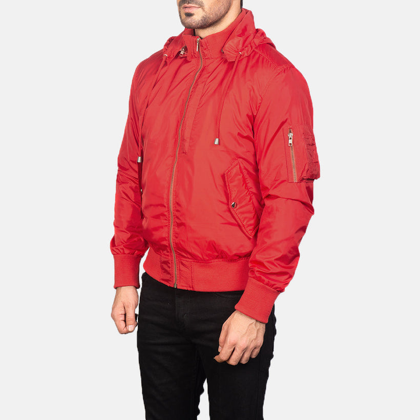 Hanklin MA-1 Red Hooded Bomberjakke i Skinn for Herre
