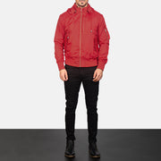 
Hanklin Ma-1 Red Hooded Bomber Jacket - Lateral Side Profile View Showing Sleeve Cut & Athletic Taper Fit