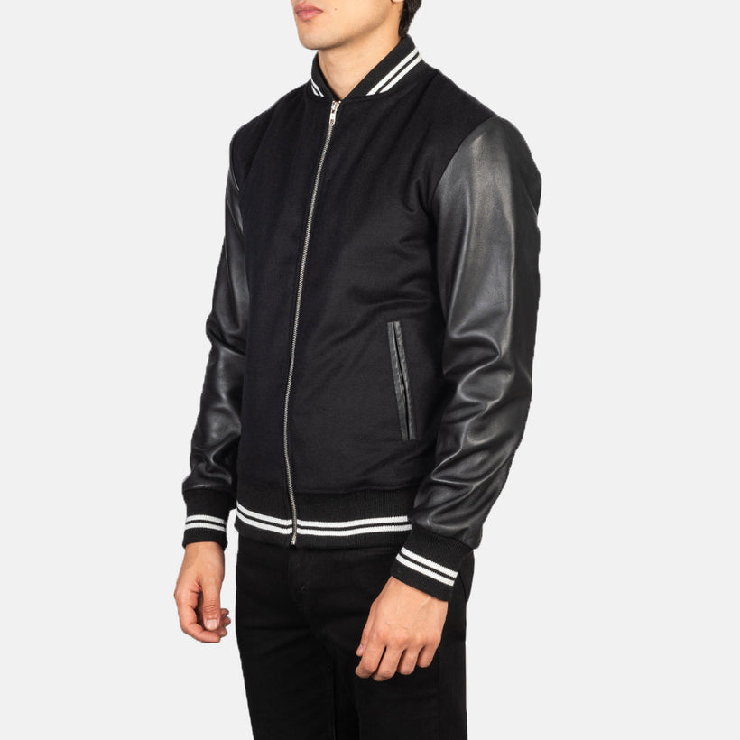 Harrison Svart Hybrid Varsity Skinnjakke for Herre