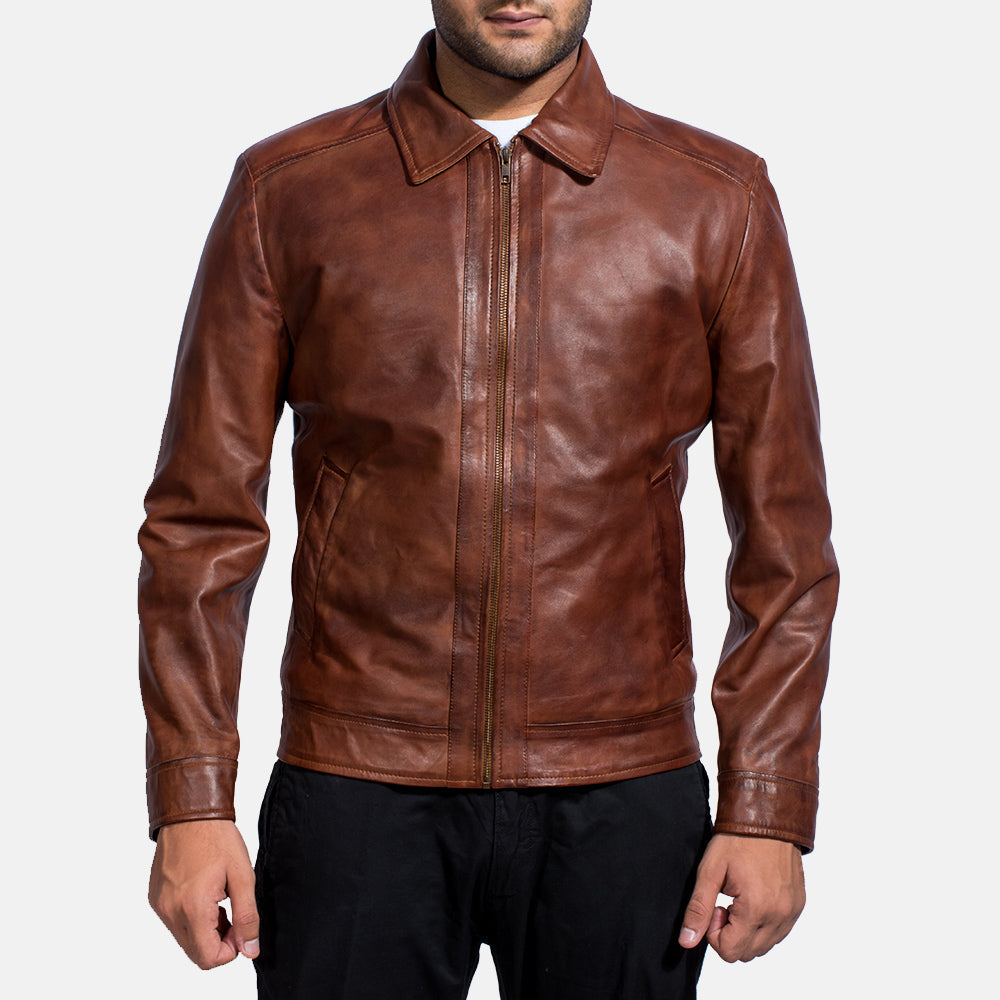 Open hem &amp; Hem Craftsmanship Construction Detail on Men's Inferno Brun Skinnjakke for Herre